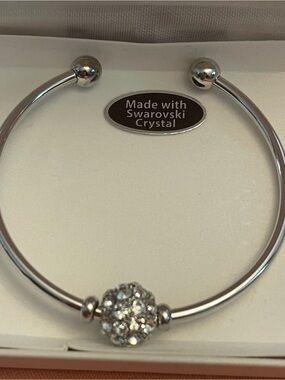 Swarovski Silver-Tone Open Bangle with Pavé Crystal Bead